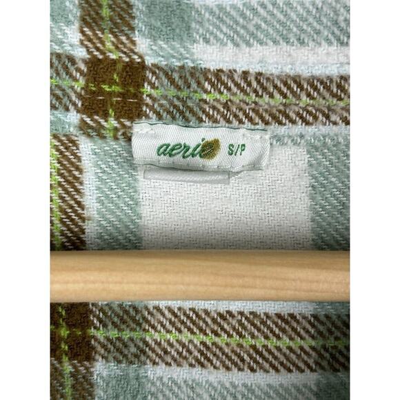 Aerie Plaid Flannel Shirt Shacket Small White Brown Green Fall Earth Tones Cozy‎ - Picture 6 of 7